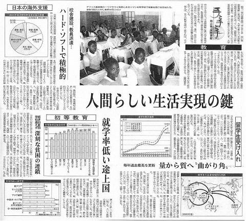 手と手と手　岡山発国際貢献　教育　人間らしい生活実現の鍵　 山陽新聞