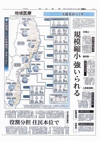 焦点　大震災から１年　地域医療　支援ナースを雇用　気仙沼市猪苗代病院 河北新聞